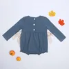 Kleidungssets runder Ausschnitt Spitze Säugling Strampler Blue Baby Girls Kürbis Stickkinder ein Stück Herbst Langarm Trottie Jumpsuit