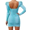 2024 New Women's Hip Wrap Skirt Sexy Off Back Stacked Shoulder Long sleeved Dress F51325