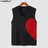 Men's Tank Tops INCERUN 2024 American Style Mens Knitted V-neck Love Patch Pattern Vests Personality Streetwear Selling Waistcoat S-5XL