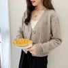 Women's Knits Woman Sweater Cardigan Knitting Solid Color Long Sleeve Button Tall Waist Woman's Clothing Drop LXJ22238