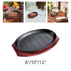 Pans Griddle Steak Fry Plate Veggies Meats Grill Plates With Bamboo Tray Nonstick Gratin Dish Fajita Pan For Kitchen Home Restaurant