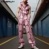 Herrenhosen 2024 Männer Overall-Drucken von Lappel-ärmelloses Zipper Mode lässige männliche Romper Streetwear-Overalls mit Gürtel S-5xl Incerun