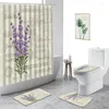 Zasłony prysznicowe zasłona lawenda fioletowa roślina kwiatowa Pastorowa sceneria w łazience Zestaw Zestaw przeciwpoślizgowy dywan toaletowa mata do kąpieli