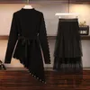 Work Dresses 2 Piece Set Women Plus Velvet Korean Version Of Bottoming Shirt Net Yarn Two Size Women's Clothing