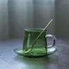 Mokken High Borosilicate Green Water Cup Home Warmtebestendige glazen koffie en Saucer Set Girl Milk Retro Afternoon theekop 250 ml