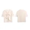 Blouses pour femmes Fashion Summer Vêtements français V Neck Beige Abricot Vêtements Design Shirt Sensory Bow Tied Bubble Sleeve Tops 30814