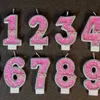 5st ljus Sparkly Pink Birthday Candle Childrens födelsedagsljus Första födelsedagsflickan Party Decoration Number Cake Topper