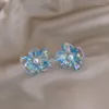 Stud Küpe Şeffaf Mavi Çiçek Kadınlar 2024 Yaz Zarif Tatlı Reçine Moda Takı Aksesuarları