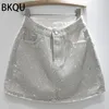 Bkquh Rhinestone Denim Mini gonne Donne Fashion Party Club Diamonds High Waist Skirt Y2K Aesthetic Corea Bottoms 240513