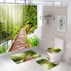 Rougeons de douche 4pcs Green Primary Forest Stream rideau de salle de bain Décor de salle de bain Décors de la salle