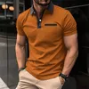 Men's Polos High Quality Cotton Blend Fabric POLO Shirt Classic Lapel Button Pocket Embellished Short Sleeve Top