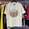 Лучшее мастерство Rhude Mens T Roomts Summer Fi Tshirts Street Casual с коротким рукавом пляжного стиля Tees Cott Printing Shirt 23SS A124 Z5PD##