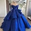 2021 Royal Blue Vintage Ball Gown Embroidery Quinceanera Dresses Long Sleeves Beads Sequined Vestidos De 15 Anos Sweet 16 Prom Gown BM2 2743