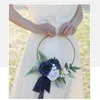 Decorative Flowers Bridesmaid Gold Hoop Bouquet For Wedding Bridal Shower Ceremony Artificial Rose Flower Wreath Front Door Wall Decor