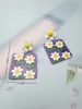 Dangle Earrings A Pair Of Sweet Printed Relief Sunflower Geometric Square Acrylic