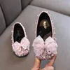 Zapatillas de zapatillas Airyfu Spring Lden Bow Princess Shoes Chicas Colorido de cuero de lentejuelas Nuevos para niños Boda suave H807 H240513