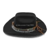 9.5 cm duży brzeg etniczny kowbojowy kapelusz mody elegancki unisex solidny kolor Jazz Hat z dekoracją Western Cowboy Hats