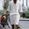 2024 Spring/Summer New Casual Loose 7/4 Sleeve Jacquard Knitwear Top Shorts Men's Set M513 65
