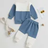 Ensembles de vêtements Ruewey Baby Boy Contrast Pantal Pantal Colorful Set Spring and Automne Vêtements Sweatshirt à manches longues Top et Bottom Set Baby Clothingl240513