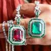 KQDANCE RECTANGLE 1216mm Lab Green Gem Emerald Red Ruby Diamond Pendants Zircon Tennis Chain Halsband Lyxiga smycken för kvinnor 240507