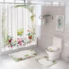 Douchegordijnen 4 stks aquarel bloemgordijnset zomerplant palmbladeren bloemen badkamer decor niet-slip tapijt toilet deksel deksel badmat