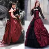 Vintage middeleeuwse Victoriaanse rode en zwarte gotische prom -jurken met jas met lange mouwen Back Corset Hollywood Masquerade Dress Bruidsjurk 251Q