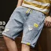 Skinny Graphic Ripped Male Denim Shorts Multi Color Slim Mens Short Jeans Pants Luxury Designer Trend Y2K Streetwear Spanx 240511