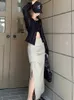 Skirts S-5XL Lange rokken vrouwen zomer slanke all-match eenvoudige elegante dagelijkse mode zijde spleet Solid American Style Des Y2K Faldas Y240513