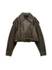 Damesleer 2024 Leervrouw Faux Jacket Chic Vintage Korte revers Zipper riem Biker Coats Fashion Streetwear Mujer
