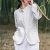 Style de vestes pour femmes Coton et tempérament de lin Small Blazer Femmes Elegant Top Top Literary Chinese Stand Collar