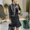 Work Dresses Winter Women's Small Fragrance Wind Tweed Jacket Coat Mini Fishtail Skirt Female Two Piece Set Suit Office Lady Autumn Outfits