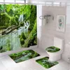 Rideaux de douche Décors naturels Curtain de cascade Sente printemps Green Plant Plant Lake Layage de salle de bain Baignoire Tapis de bain Couvertures de toilettes