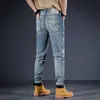 Nostalgisk trendig varumärke tungt hantverk ungdom tvättar jeans vår män ljus lyx hög kvalitet casual byxor