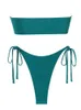 Costumi da bagno femminile Zaful Solid O-Ring Womens Swimsuit Show Show Show-Hardware Shiny Metal Hardware Ring Bandeau Bikini Swimsuit Bra Bra Top Waist BASSA J240510