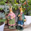 Decorative Figurines 2Pcs Garden Decoration Couple Rabbits Ornament Outdoor Easter Retro Desktop Home Furnishings