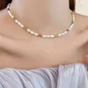 Pendant Necklaces Minar Bohemian Candy Color Natural Shell Crystal Strand Beaded Necklace for Women Wholesale Real Gold Plated Copper Chokers