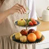 Decorative Plates Snack Tray Organizer Biscuit Candy Rack Display Stand Green Double-layer Fruit Plate Ceramic Living Room Cabinet
