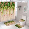 Занавески для душа 4 шт. Каменное стеновое окно цветочный занавес для ванной комнаты розовая бабочка