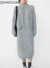 Sukienki robocze Dwukomorowe Zestaw Kobiety Autumer Winter Knit Sukienka na guziki z długim rękawem Vintage HARAJUKU grube stroje swobodne luźne garnitury damskie