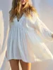 Sexy Long Sleeve gegen Hals Rückenfreie Baumwolltunika-Strand Cover-Up-Cover-ups Kleid Kleider Beachwear Frauen Frauen K5032