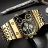 Нарученные часы роскошная мужская стальная полоса выдолблена с золотыми часами.