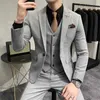 Blazers de costumes pour hommes (veste + gilet + pantalon) Marque haut de gamme Boutique mode couleur solide