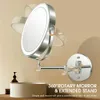 Kompakta speglar Väggmonterad upplyst sminkspegel 8-tums laddningsbar dubbelsidig förstoringsglas 1x/10x 3-färgad LED Dimble Touch D240510