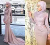 Muslimska kvällsklänningar 2019 High Neck Mermaid spets långa ärmar pärlstav applikationer halsduk islamisk dubai saudi arabiska long vestido lon9598244