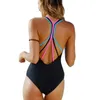 Mujer Mayo Push Up Swimwear Criss Crisse Back Back Onepiece Beach Bathing Suit Gradient Print Plavky Sexy One Piece Women Swimsuit 240508