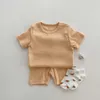 Kleidungssets 2023 neues massives Baby-Kleidungsstück Baby Kurzarm T-Shirt+Kurzärmeler Sommer-Baumwoll-Pyjamas 2-teiliger Baby Setl240513