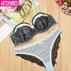 Bras stelt Artdewred Luxury Lace 1/2 Cup Sexy Women Lingerie Push Up Bra Set Big Size Special Brassiere Sets 34-42 BC Cup Zwart Wit Y240513