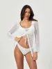 Baddräkt täckning för kvinnor virkning tunika topp i linne blandning strand badkläder täckning 240513