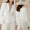 White Women Wedding Pants Suits 2 peças personalizadas feitas em forma de noiva de jaqueta blazer hóspede use calças soltas