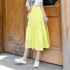 Skirts Brand Good Quality Cotton Linen Autunm Pleated Long Maxi Plus Size Summer School Yellow White